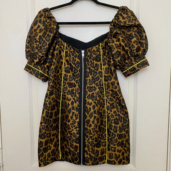 NWT For Love & Lemons Leopard Print and Neon Yellow Mini Dress, SMALL - Picture 4 of 12